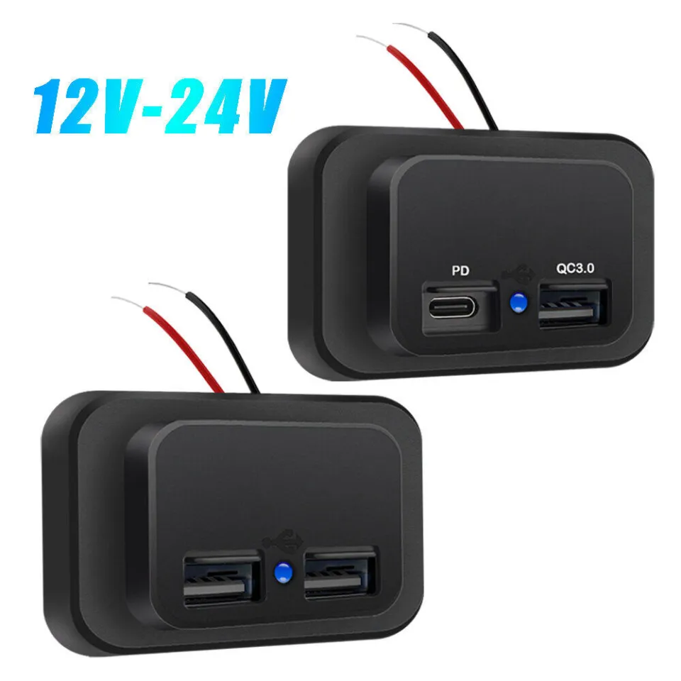 thumbnail image 2 of USB 3.1A PD Type-C Car Charger Panel Socket – 12V-24V, Dual Port For Truck ATV Boat 2 of 3