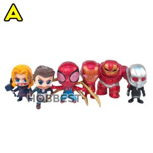 Action Figure AVENGERS CHIBI 4cm isi 6 - Miniatur Topper Kue Pajangan Mainan Hulk Spiderman Iron Man
