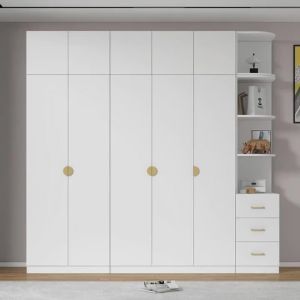 Solid Wood Pair Door Cream Wind Wardrobe Home Bedroom Multifunctional Assembled Wardrobe Double Door Wardrobe