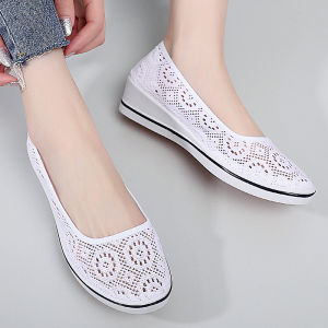 [Free Shipping] One-Strap Summer WomenS Mesh Nurse Shoes Wedge Heel Work Shoes Breathable And Non-Slip Suitable For Beauticians Flat-Soled Low-Cut