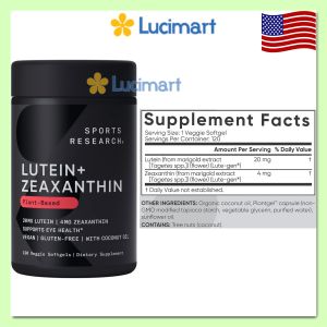 Viên uống bổ mắt Lutein + Zeaxanthin thuần chay Sports Research hũ 120 viên [Hàng Mỹ]