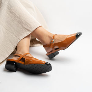 Sepatu Wanita Mary Jane Hak Pendek – Square Toe – Kulit Sintetis Mengkilap – Sepatu Kerja & Santai – 37-40