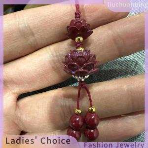 [COD] liuchuanbing Jewellery Natural Cinnabar Lotus Car Keychain Chinese Style Lucky Phone Chain Bag Pendant Hanging