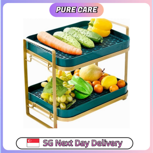 【Pure Care】 Golden Frame Drainage Rack Multifunctional Kitchen Tray Fruits Vegatables Nordic Minimalist Organizer