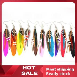 🚚【Local Express Delivery】🚚 Fashion Tassel Dangling Earrings Feather Leather Beads Earrings Indian Feathers