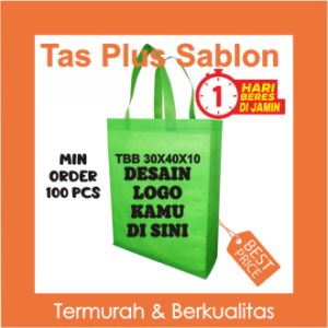 Tas Spunbond Goodiebag plus Sablon Custom – Selesai 1 Hari! model Tali Bok Bag uk 30x40x10 75 GSM minimal order 100 pcs
