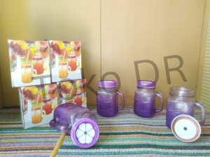 Cangkir Tutup Kaca / Glass Jar (ada lobang sedotan) / Nakami / kaca