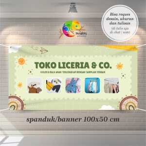 Cetak Spanduk Banner Hijau Abstrak Toko Baju Anak