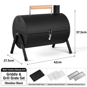 GetGadget⚙ Portable Charcoal BBQ Grill with Stainless Steel Handle and Wooden Stand - Outdoor Dining & Grilling Equipment