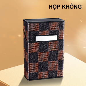 Bật lửa điện kiêm hộp đựng thuốc 20 điếu lớn ngắn bọc da caro Nâu cao cấp M2