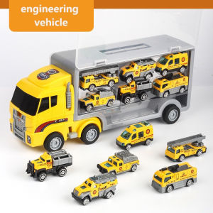 Large Container Truck Police Engineering Fire Truck Portable Storage  With Small Car For Kids