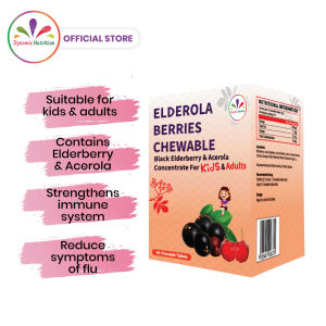 Dynamic Nutrition Elderola Berries Chewable Tablet (20Sachets X 2 Tablets) Elderberry & Acerola for Respiratory Health & Strengthening Immune for Kids & Adults