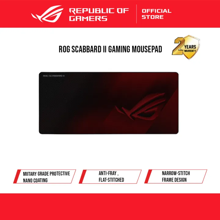 ASUS ROG SCABBARD II Medium NC11 size gaming mouse pad with protective nano-coating for a water-oil and dust-repellant surface, with anti-fray, flat-stitched