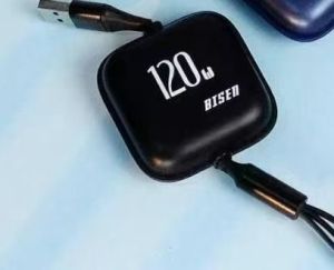 BISEN G-1202 120W 3in1 Retractable Super Fast Charging Data Cable.·For Android Type C Micro For IPh. TPE Tensile Wire·Five-speed Free Adjustment·Two-way Stretching·Free to Retract and Release.Electronic Cellphone Charger Mobile Smartphone.