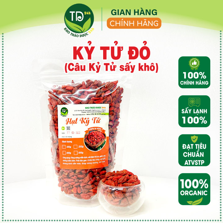 [LOẠI THƯỢNG HẠNG] Kỷ Tử Đỏ (Câu Kỉ Tử) sấy khô, quả to, đỏ đều, sạch, giúp đẹp da, bổ máu, dễ ngủ, chống oxy hóa, tăng cường thị lực, sáng mắt, cải thiện sinh lý nam, tăng miễn dịch | Kho thảo dược 24h