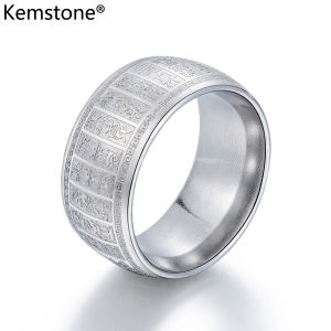 Kemstone Fashion Stainless Steel Retro Taoism Seal Character Personality Golden Charm Ring for Men Jewelry Gifts