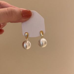 Elegant Brushed Design Metal Ball Pendant Earrings Stainless Steel Pearl Earrings Brushed Metal Ball Pendant Earrings