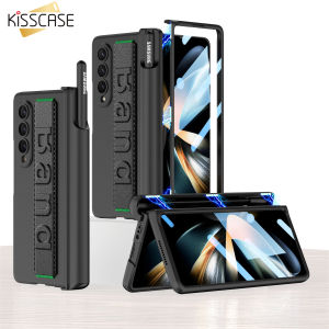 【With Screen Film】KISSCASE Wristband Magsafe Hinge Pen Holder Case For Samsung Z Fold4 5G Fold3 Hard PC Cover with Glass Film Shockproof Phone Case For Samsung Galaxy Z Fold 4 5G Fold4 Fold3