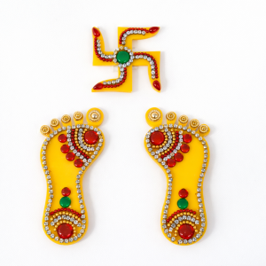 Acrylic Swastik & Lakshmi Charan Paduka Set | Decorative Pooja Entrance Stickers for Home & Festive Decor (Set of 3 | Size - 8 cm)