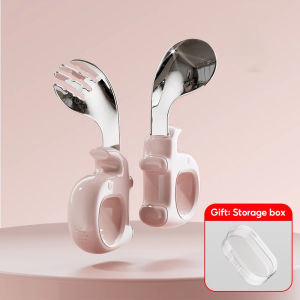 316 Stainless Steel Baby Cutlery Training Spoon Fork Set Stainless Steel Curved Short Handle Kids Spoon Set