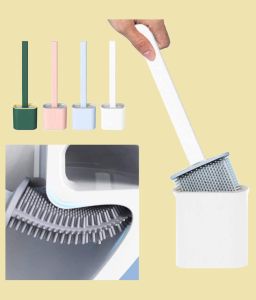【Gods House】Silicone Flex Toilet Brush with Holder Non-Slip Long Handle Toilet Bowl Cleaner Brush Standing Holder / Wall Mounted Cleaning Brush Silicone Toilet Brush