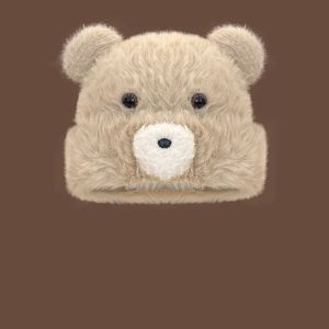 SUTONGXUE Korean Cute Bear Ear Hat Plush Warm Faux Fur Pullover Hat Autumn Ear Protection Pompom Beanie Cap Outdoor