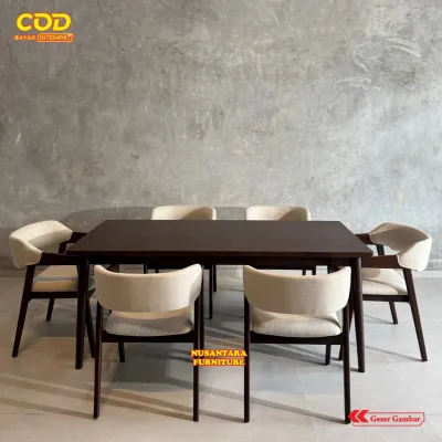 Set Meja Makan 6 Kursi Jati Solid Minimalis - Scandinavian Dining Table Cafe Style