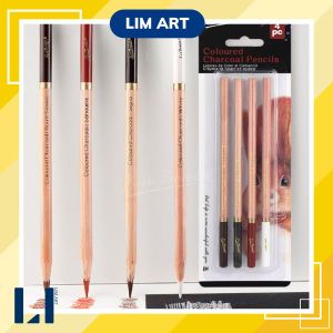 Bộ 4 bút chì than màu bút chì da gỗ vẽ phác thảo che bóng Lim Art