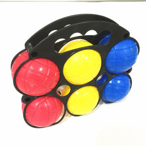 Colorful plastic croquet balls in red yellow and blue with a black carrying case 6+1pcs Bocce Ball Set