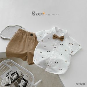 BE137 Bộ áo sơ mi quần đùi BEEMO quần áo bé trai phong cách công tử đi chơi đi tiệc
