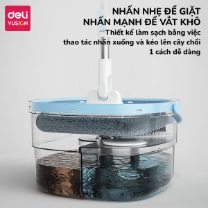 Bộ Cây Lau Nhà Tách Nước Bẩn DELI Xoay 360 Độ Thùng 2 Ngăn Chổi Lau Nhà Tự Gỡ Tóc Rác