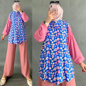 RATI - Adeline / Andara Oversize by Mumufashion Solo Kemeja Blouse Wanita Lavanda Oversize Bahan Cotton Rayon Premium Motif Bunga / Kemeja Style Korea / Blouse Rayon / Kemeja Cewe Lengan Panjang / Atasan Wanita Best Seller