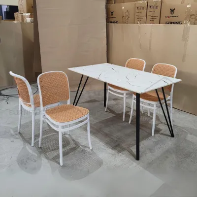 Wfurniture 1+4 Modern Wood Dining Set Set Meja Makan Cafe Restaurant Table Dining Chair 餐桌椅