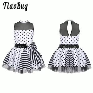 Girls Jazz Latin Ballet Dance Dress Polka Dots Print Mesh Sequin Bowknot Tutu Dress Birthdays Party Wedding Flower Girl Dresses2026