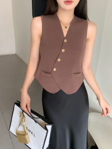 🔥Fran🔥 blouses women new style 2025 V-neck Short Vest Irregular Sleeveless Top Women Design Sense Knitted Vest