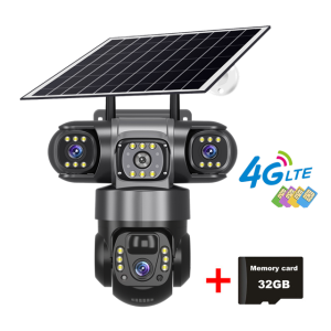 15MP HD Outdoor 4G Solar Camera Night Vision PIR Human Detection 6K Wireless Video Surveillance 4G sim Three Lens Outdoor CCTV V380
