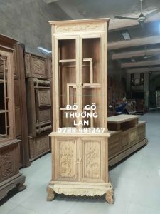 Tủ Bày Đồ Kê Đồ Gỗ Gụ Cao 220 Ngang 75 Sâu Hồi 42.Mẫu Đục Cánh Thông MaiKệ Kê Đồ