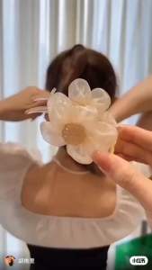 Ready Stock Rhinestone Mesh Flower Hair Bun Clip Elegant Acrylic Hair Clip Hair Accessories时尚水钻网纱花朵盘发丸子夹气质马尾抓夹发夹发饰头饰