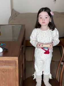 Baby home wear set made of wool stretch fabric A Autumn and winter girls home wear spring and autumn baby home pajama set