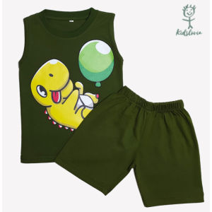 Setelan Kaos Kutung / Singlet Anak Bahan Katun untuk Anak Usia 1-6 Tahun Seri Dinosaurus
