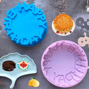 Round Happy Birthday Cake Mold Silicone Cake Baking Tray DIY 3D Chocolate Cookie Jelly Pudding Baking Mold Baking Pan