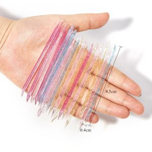 100Pcs Reusable Crystal Stick Double End Nail Art Cuticle Pusher Cuticle Remover Tool Pedicure Care Manicures Tools