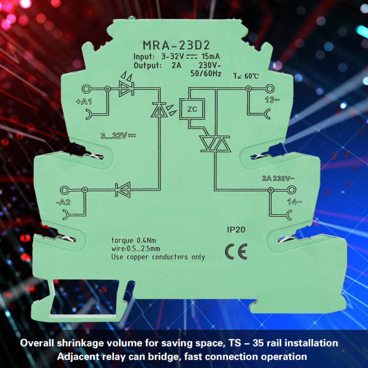 Relais Interface Automate MRA-23D2 - Relais à Semi-conducteurs 15mA, Entrée 3-32VDC Sortie 230V - Ultra-mince 6.2mm - 12