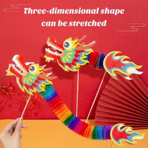 okdeals01 cny decoration 2026 新年装饰品摆件 Handmade Kids DIY Dragon Dance Toy Blessing Zodiac Handheld Dragon Dance Craft Ancient Art Chinese Style Paper Dragon Lunar New Year