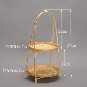 3/2/1 Layers Bamboo Tray Woven Basket Multi-functional Handwoven Fruit Basket Classic Rattan Tray Dessert Basket