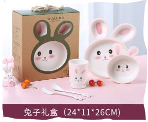 Kids Bowl Set Kids Plate Set Kids Tableware Set 5pcs/Set Bamboo Fiber Kids Cartoon Dinning Set Cup bowl Plate Spoon Fork set Budak Pingan Mangkuk Cawan Sudu Gapu Kartun Bercorak Set Cartoon Kids Tableware Gift Set 5件套 儿童卡通餐具礼盒