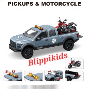 Đồ chơi Xe bán tải chở Xe Mô tô Xe chạy đà quán tính Đèn led còi hú ưu tiên (Đồ chơi của Toystar) (TẶNG PIN)