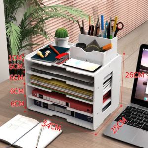 High-capacity desk organizer rack desk organizer book holder multi-Layer desk storage racks desktop boxes drawer large capacity desk storage book 5 layer office supplies storage box file holder storage box white magazine paper document organizer