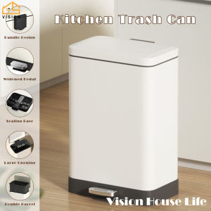 Vision Floor-standing Stainless Steel Garbage Can Household Foot-on Trash Can Large Capacity Foot Pedal Sorting Bins Kitchen Living Room Wide Mouth Rubbish Bin