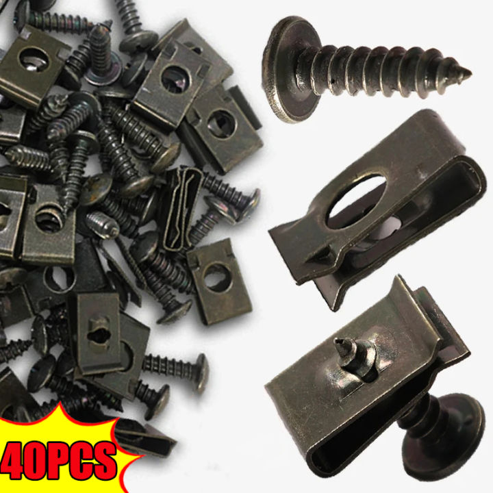 40pcs Car Metal Screws Clips Mixed Set U Type Fasteners with Screw ...